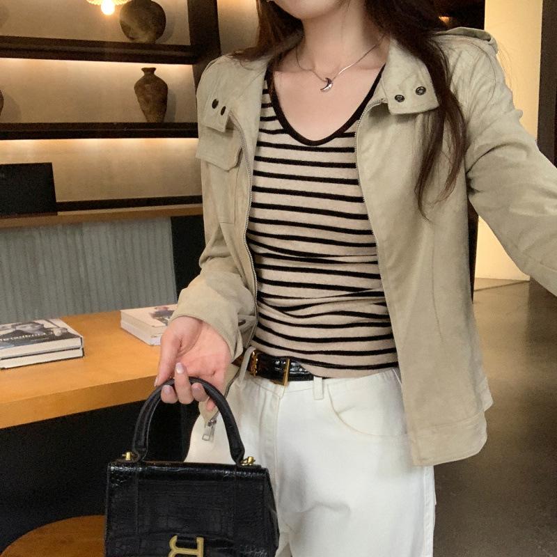 Stunning Striped V-Neck Base Layer Shirt for Women - Long-Sleeve, Autumn 2026 Style, Wear Alone or as Inner Wear