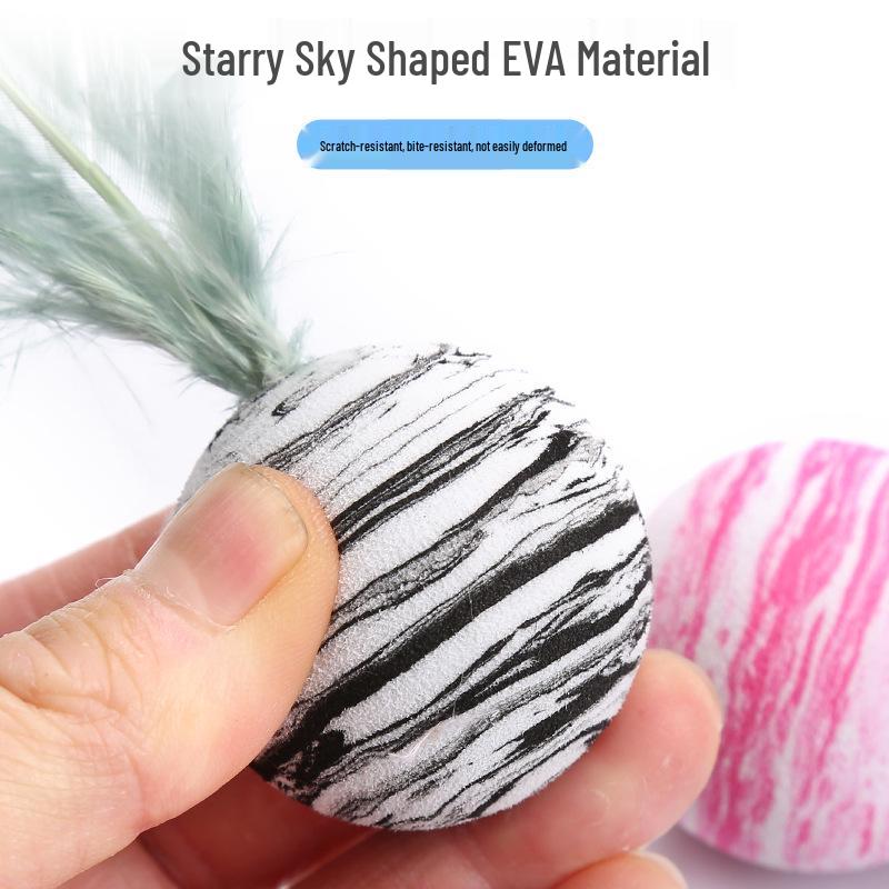 Starry Sky Cat Toy Ball with Feather - Bite-Resistant, Self-Entertaining Elastic Ball