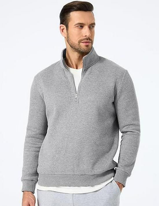 Men's Quarter-Zip Stand Collar Sweatshirt - Casual Long Sleeve Winter Top