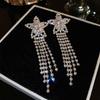 Zirconia Five-Pointed Star Tassel Stud Earrings, Elegant Korean Light Luxury High-End Jewelry