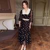 2024 Summer Women's Fashion Chiffon Polka Dot Dress with Color Block and Doll Collar
