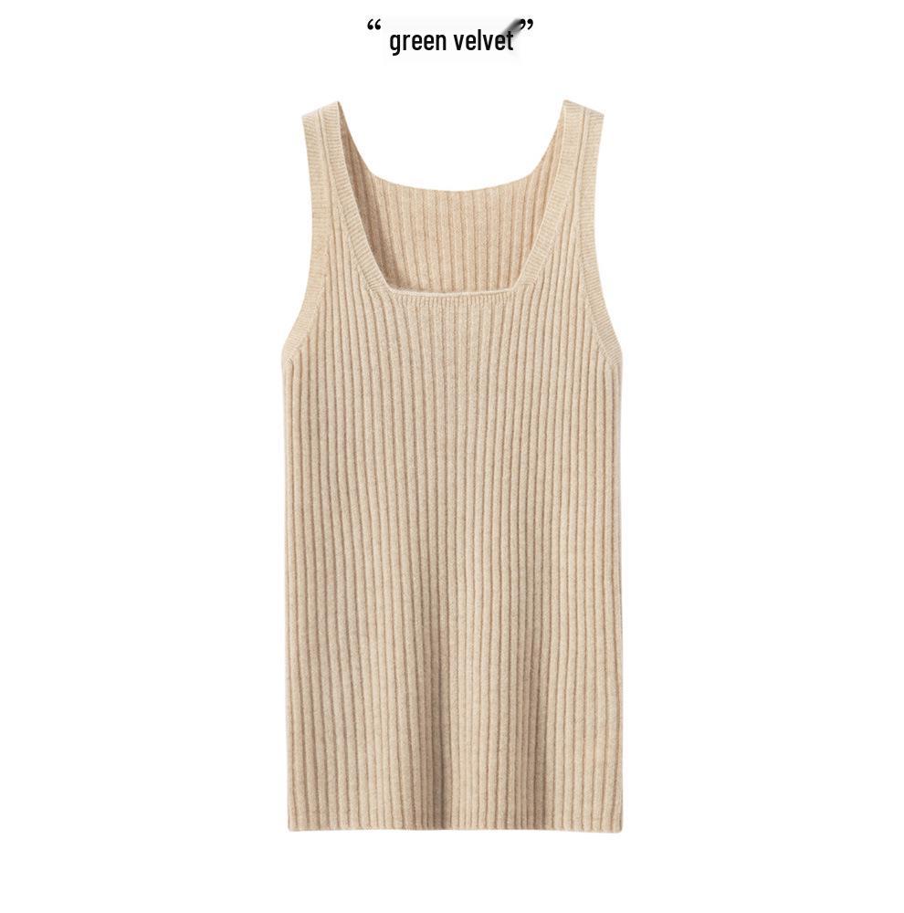 100% Pure Cashmere Ribbed U-Neck Camisole – Solid Color Slim Fit Base Layer Top L чирковый