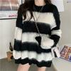 Autumn and Winter Versatile New Retro Style Black and White Striped Sweater Women's Clothing Loose Gentle Fashion Versatile Pullover Knitted Sweater