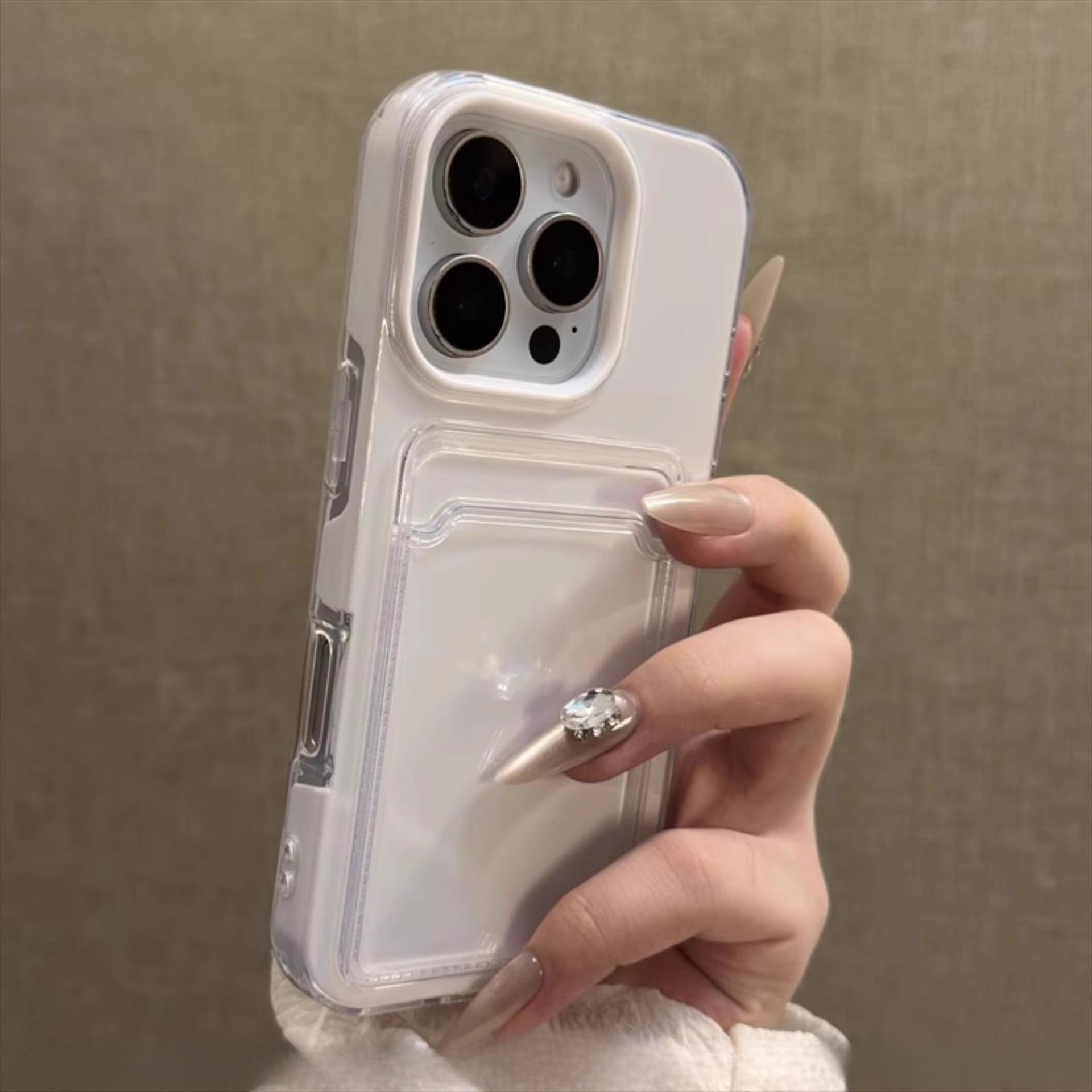 

Роскошный держатель для карт 2-в-1, чехол для телефона для iPhone 17 16 15 14 13 12 Pro Max, конфетный ПК-кошелек, ударопрочная силиконовая мягкая прозрачная крышка For iPhone 15 Pro Max