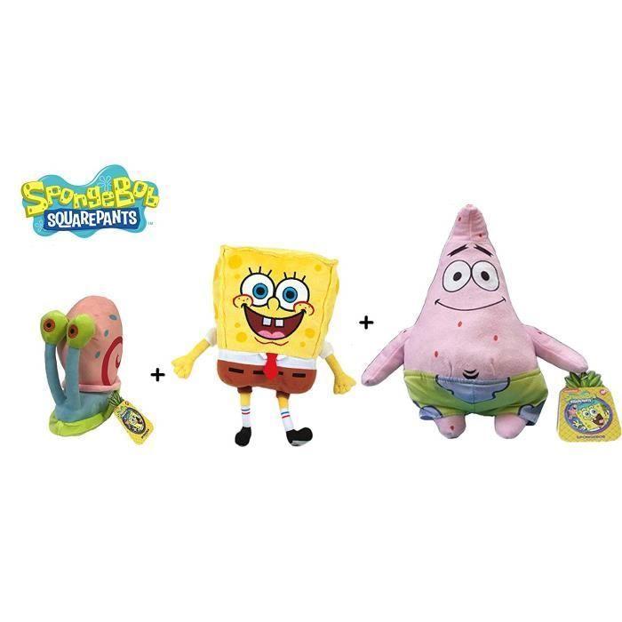 Jouet peluche - bob l'éponge pack 3 peluches (18cm) + étoile (22cm) gary (13cm) qualité super