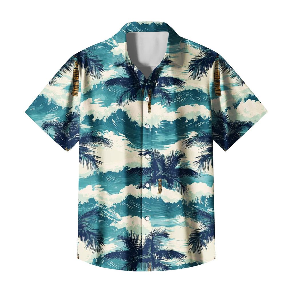 Herren Casual Kurzarmhemd Slim Fit Stilvoller Herren Hawaiian Print