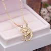 Crescent Moon with Jumping Reindeer Partial Paved Stone Pendant Women Cable Chain Clavicle Necklace