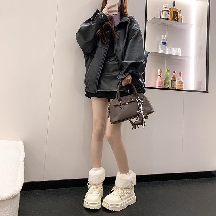 Thick-soled white snow boots women's boots 2025 new winter velvet thickened warm waterproof fashion cotton shoes short boots