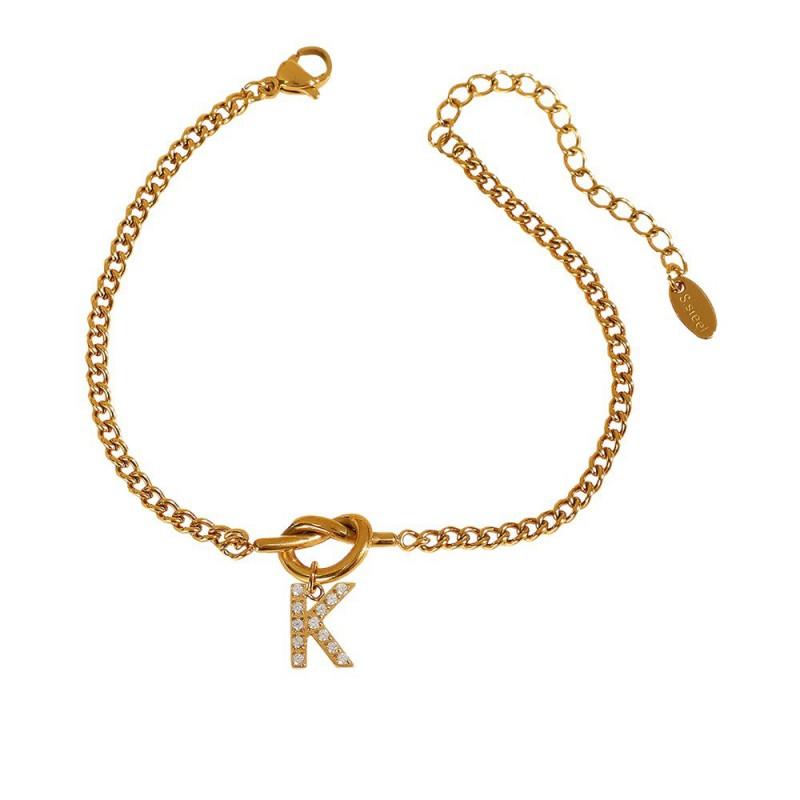 Gold Plated Letter Knot Charm Bracelet Women 26 Alphabet Initials Titanium Steel Luxury Minimalist Jewelry