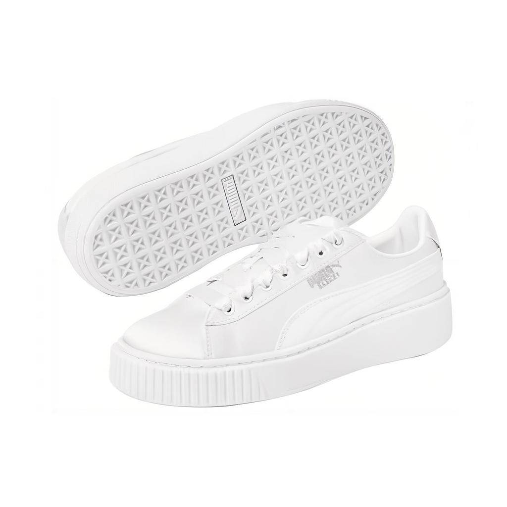 Puma Basket Platform Thick Sole Heighten Unisex White Silk 365133-05