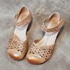 Sandals women's outer wear new summer hollow hole sandals first layer cowhide medium thick heel soft sole women's shoes
