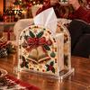Decorative Tabletop Tissue Dispenser DIY Christmas Faux Pearl Art Painting Box Holder, 3D Rhinestone Beads Square Cover Gem Holder for Winter