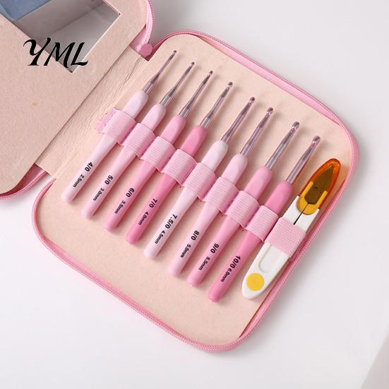 Comfort Grip Crochet Needles Pink Ergonomic Hooks Set, Kit with Soft Handles, Alumina Needle Includes Scissors & Storage Case, Set for Beginners