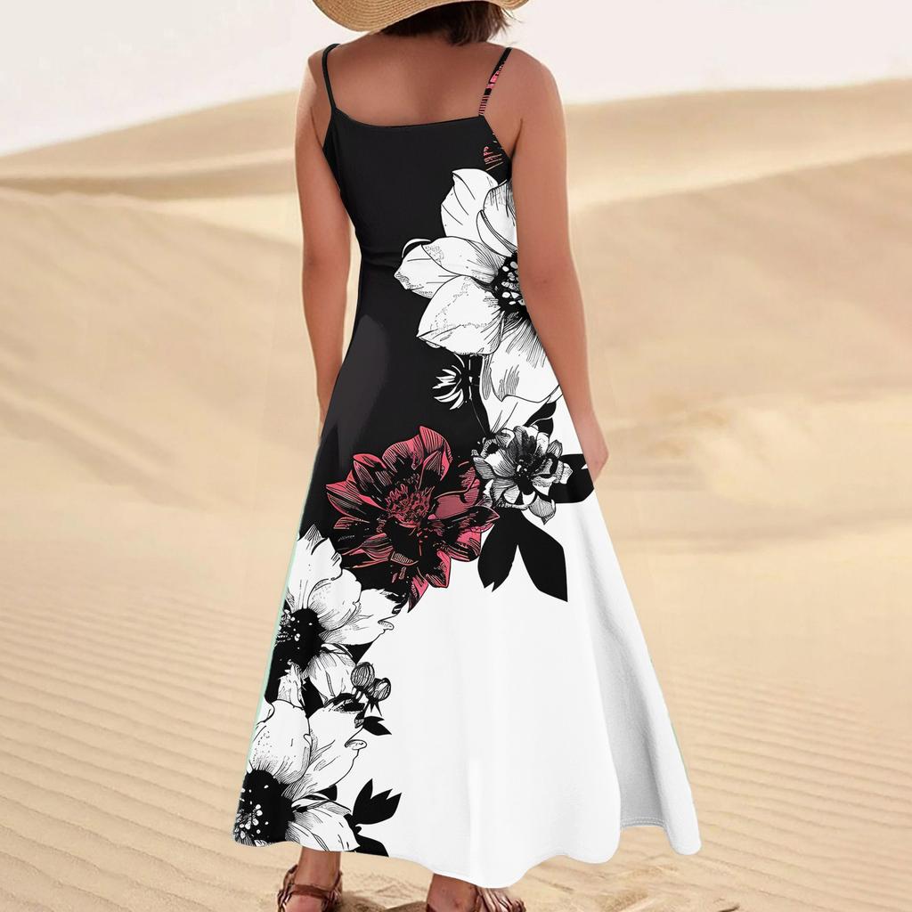 Damen Sommerkleid Lässig Locker Lange Strandurlaub Kleider