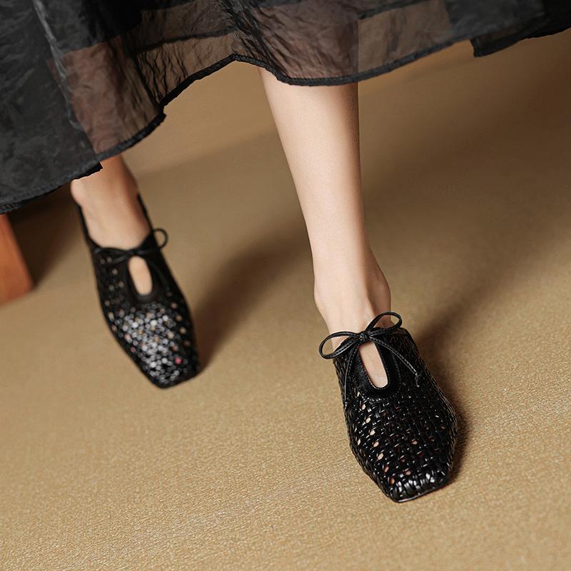 Fashion 2025 New Summer Women Mules Genuine Leather Women Shoes Square Toe Chunky Heel Shoes Cover Toe Slingback Sandals Slippers