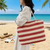 Striped Beach Tote Bag Large Capacity Straw Travel Handbag Foldable Zipper Shoulder Bag For Travel Work Beach Gym Store