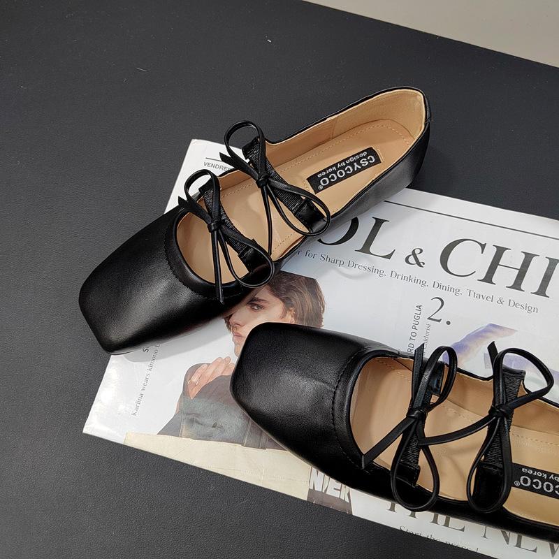 Korean version of square head butterfly flat shoes French ballet shoes