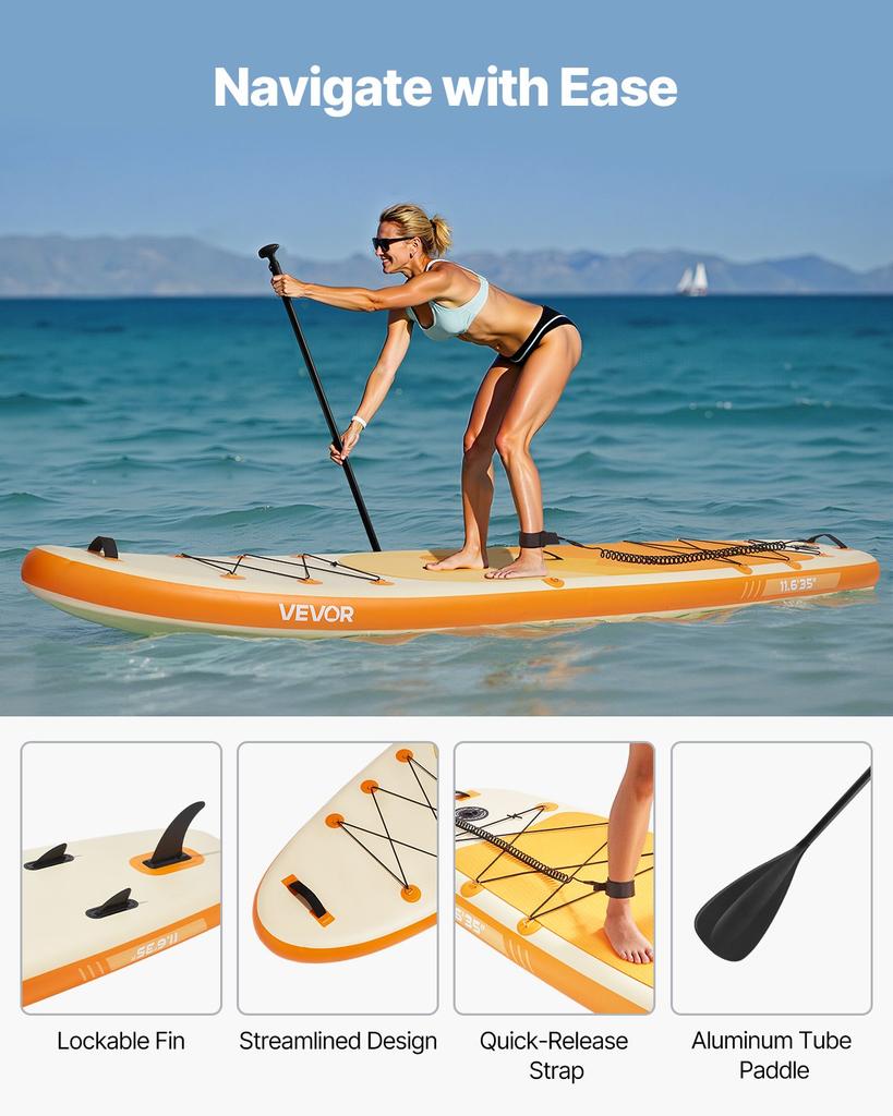 VEVOR Inflatable Stand Up Paddle Board, 3.53m x 89cm x 15cm Wide Ultra-Light SUP Paddleboard, All Accessories Included, Pump, Paddle, Fin, Backpack