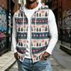 Men's Hooded Sleeveless Zip Up Vest with Christmas Print Casual Holiday Celebration Outfit