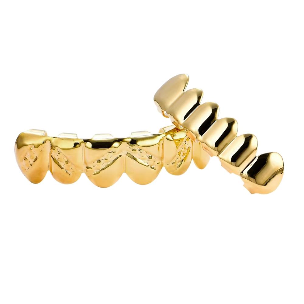 Halloween Costume Party Teeth Grillz 18K Real Gold Plated Smooth Slanted Grillz Hip Hop Dental Jewelry for Men Women