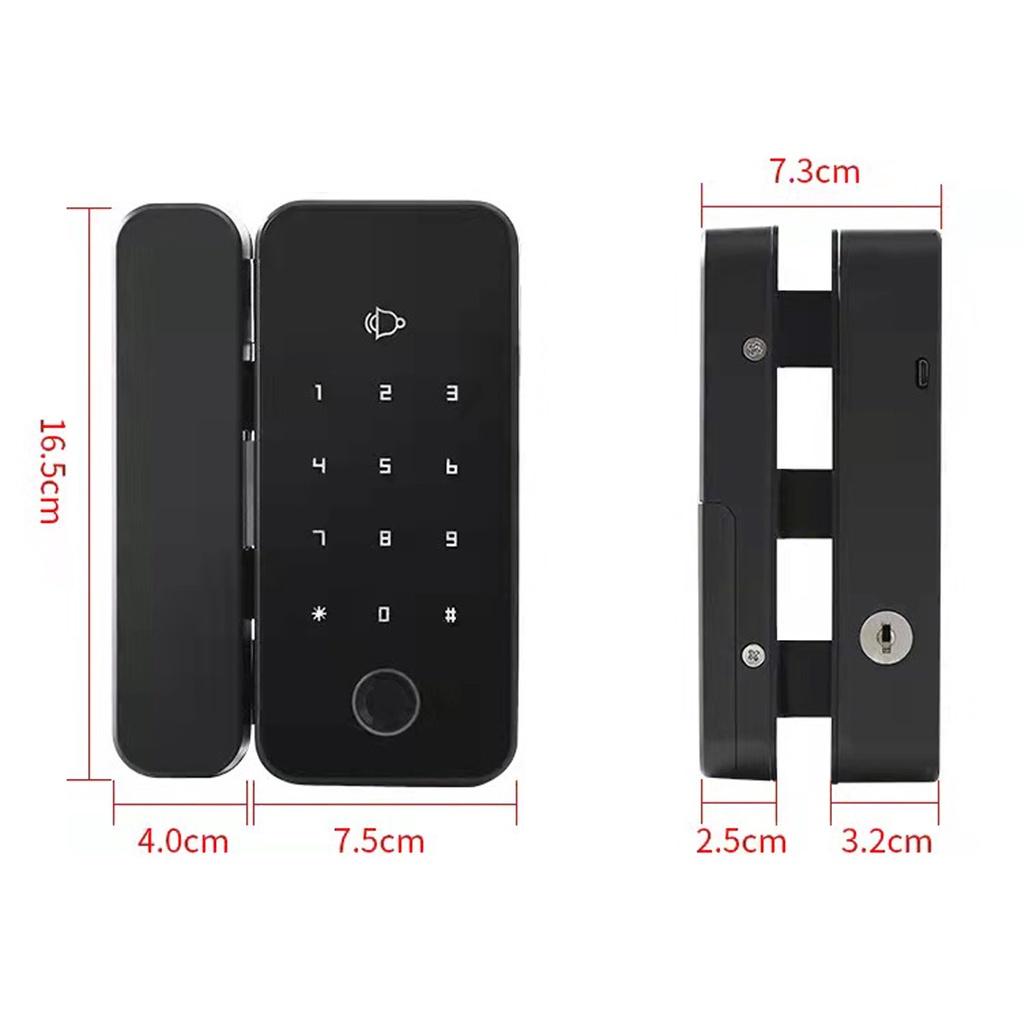 APP Smart Fingerprint Biometrics Number Code Card Password Lock Frameless Frame Glass Push Sliding Door for Home Office  Black