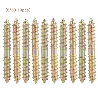 10pcs 6*50mm Dowel Screw Woodworking Furniture Connector Double Ended Screw