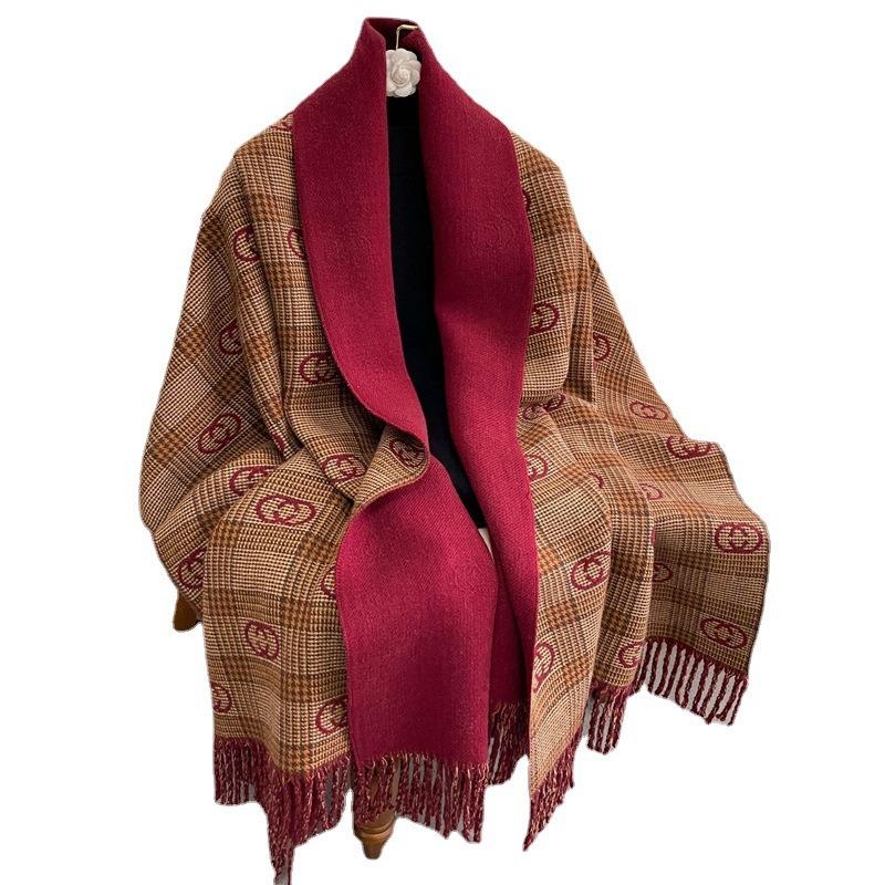 Autumn and winter new double-sided imitation cashmere letter fringed scarf women's winter warm double-sided shawl to keep out the cold shawl