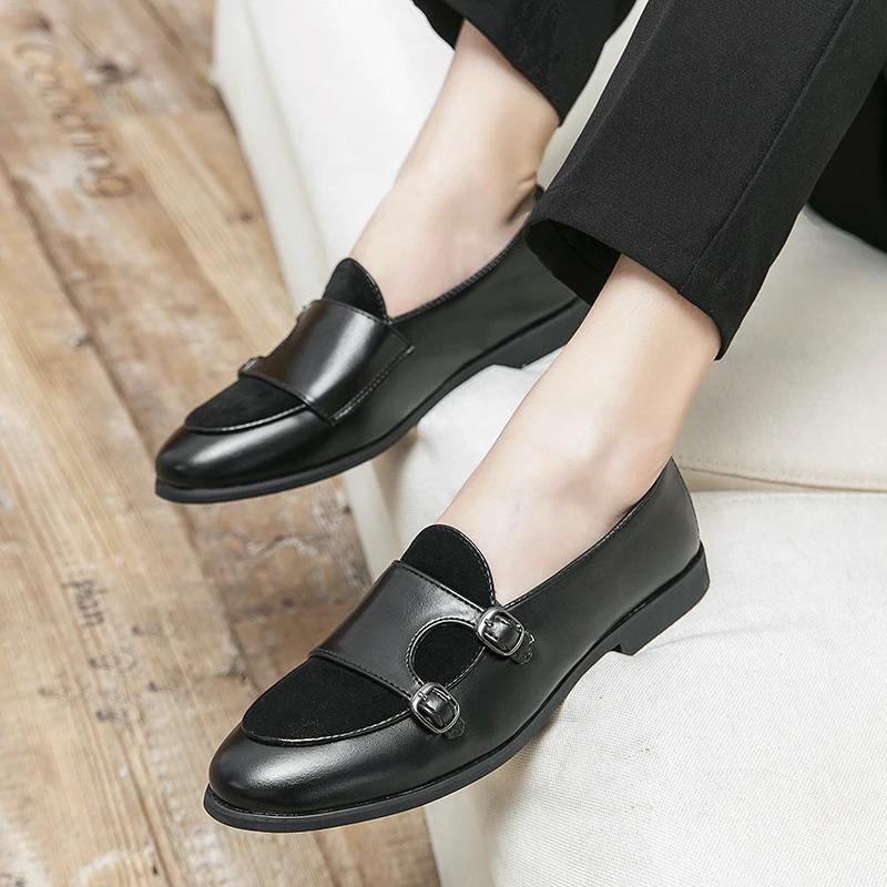 Fashion Men's Leather Shoes Classic Retro Flat Bottomed Style Outdoor Leisure Party and Daily Life Walking Black Leather Shoes Hombres