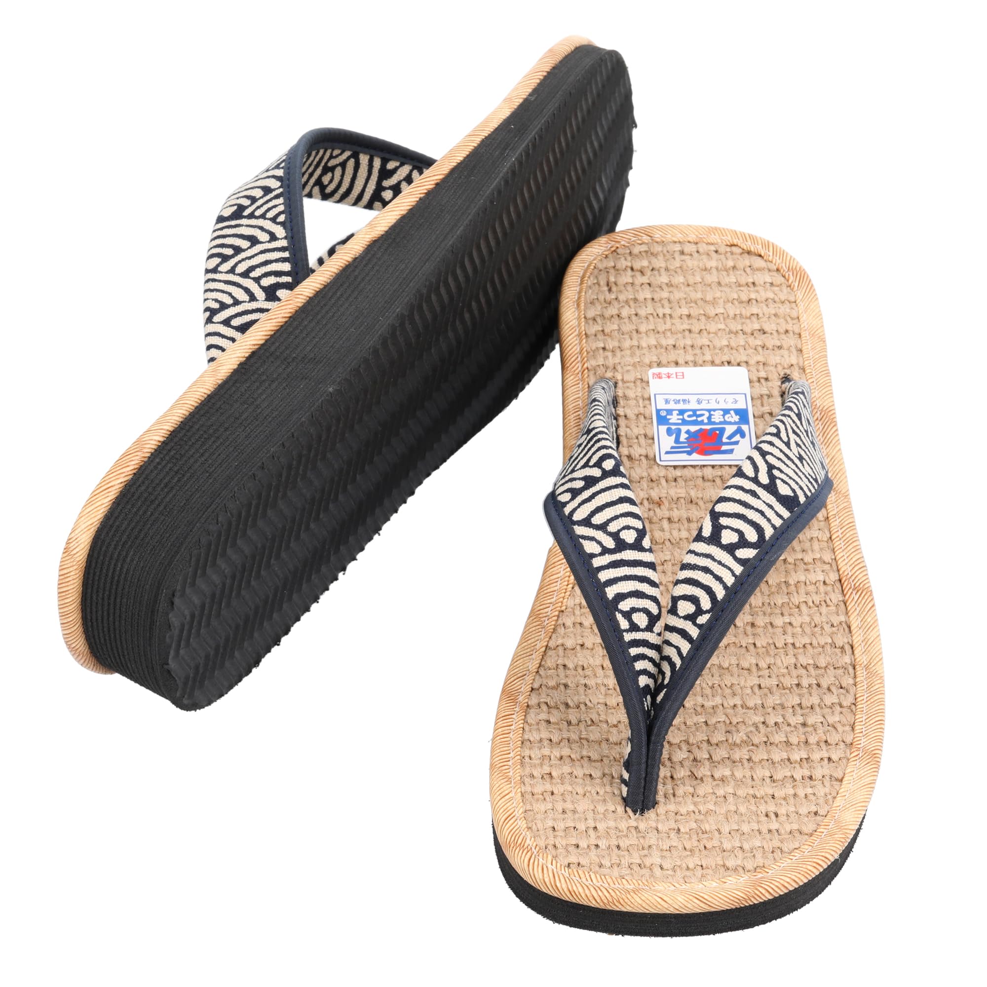 Erin Trading - Japanese Selected Products - Unisex Japanese Zori Sandals Lightweight Made In Japan Insole Jute Pattern Wave Size L