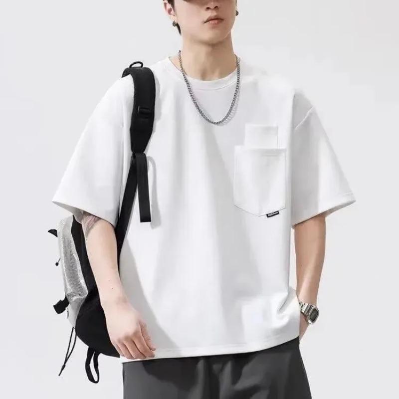 Men Brown Big Pocket Crew Neck Oversized T Shirt