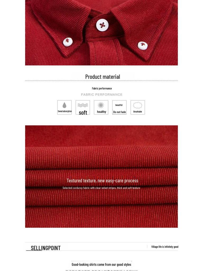 Men's Spring/Autumn Corduroy Long-Sleeved Shirt - Fashionable for Middle-aged and Young Men