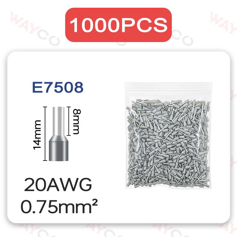 1000PCS Tubular Crimp Terminals Electrical Wire Cable Ferrules Connectors E0508 E7508 E1008 E1508 E2508 E4009 E6012 Ring Sleeve
