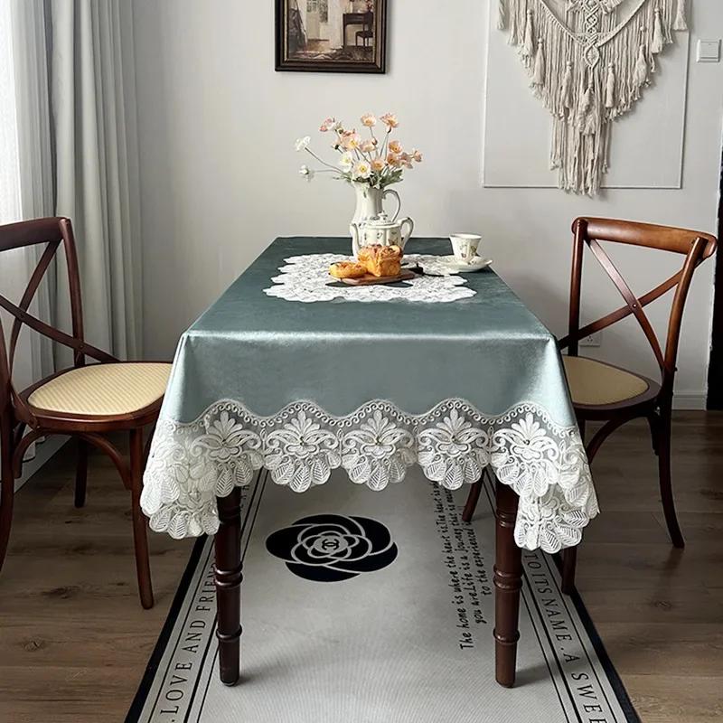 Luxury Retro Lace Tablecloth Coffee Table Cover Cloth European Style All Seasons Oil-Proof and Water-Proof Tablecloth for Home