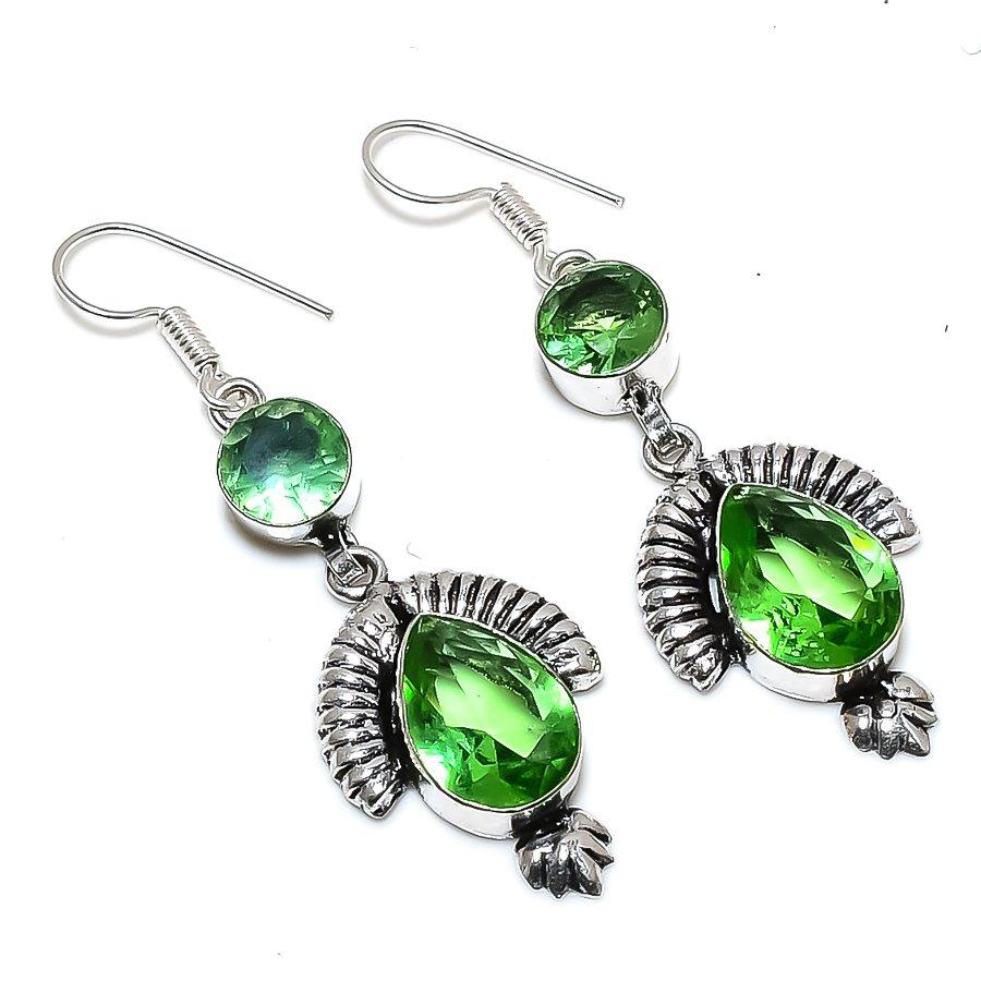 

Подарочные серьги ручной работы из стерлингового серебра 925 пробы с натуральным драгоценным камнем цаворит 2,17 дюйма g7m40