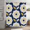 Modern Floral Shower Curtain with Sunflower Design Navy Blue and Yellow Bathroom Decor for Home Use