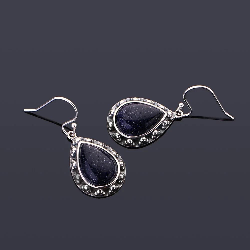 S Srebrny Kolczyk Kropla Vintage Kolczyki z Niebieskim Piaskowcem dla Kobiet Kamień Księżycowy Prezent na Imprezę Zaręczyny Rocznicę
