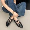 Square Toe Shallow Mouth Block Heel Single Shoes Fashion Studded Metal Buckle Soft Sole Low Top Shoes