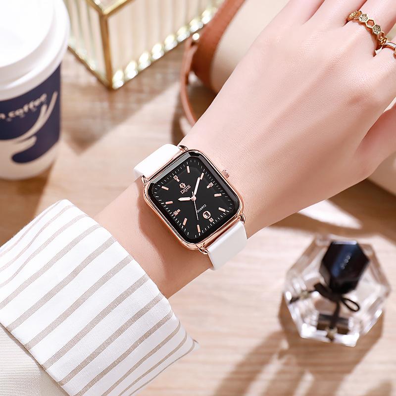 Square Student Watch Calendar Men'S And Women'S Watches High-End Versatile Fashion Light Luxury Quartz Watches Double Calendar