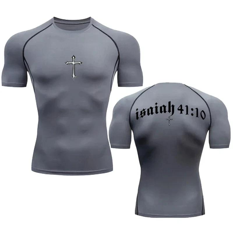 Camiseta de Compresión Gráfica Cruz de Jesús Cristo para Hombre, Ropa Interior Deportiva para Gimnasio, Rash Guard, Camiseta Deportiva de Secado Rápido