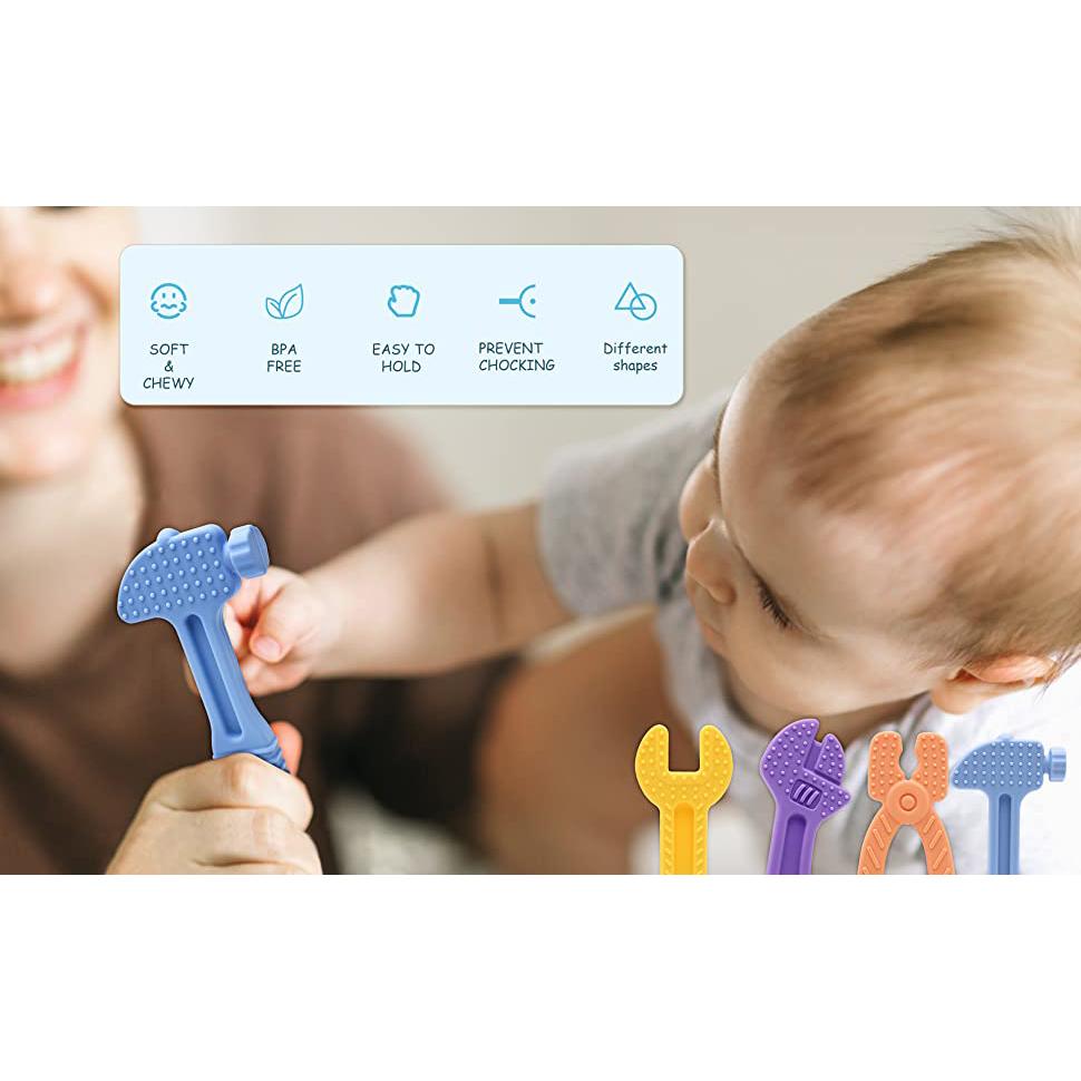 Teething Toys 0-6 Months 6-12 Months - Soothe Babies Sore Gums - BPA Free Silicone - 4 Pack