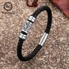 Norse Runes Leather Bracelet for Men and Women Vintage Handwoven Couple Amulet Jewelry