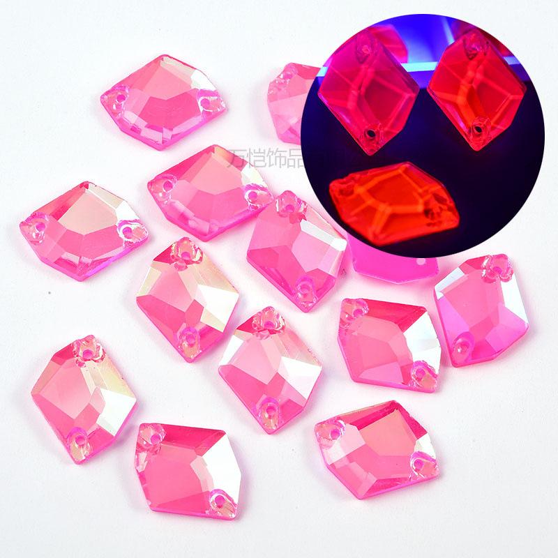 Fluorescent Glass Hand-Sewn Drill, Rose Red Water Drop Satellite Neon Special-Shaped Flat-Bottom Hand-Sewn Stone Diy Rhinestone Jewelry Accessories