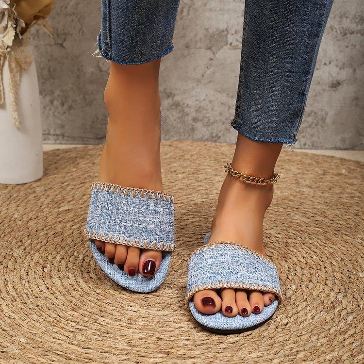 

Домашние тапочки большого размера с зубчатым узором на плоской подошве, весна 2025, новые, для отдыха на открытом воздухе, женские тапочки-шлепанцы 43 небесно-голубой