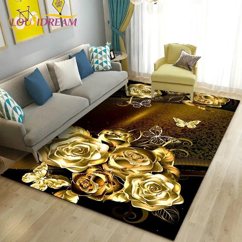European Luxury Flower Rose Leaf Area Rug,Carpet Rug for Living Room Bedroom Sofa Doormat Decoration,Kitchen Non-slip Floor Mat