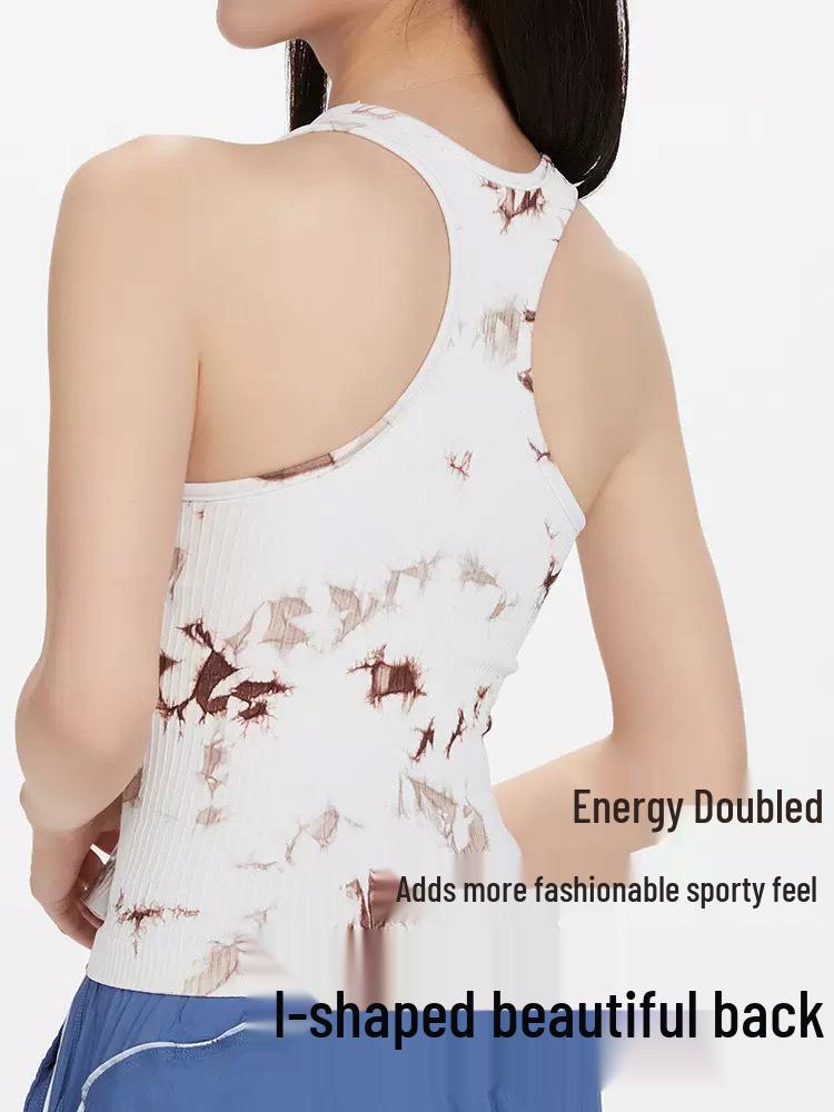 Seamless Tie-Dye Yoga Tank with Removable Pads - Double Layer, High Elasticity, Breathable Fitness Top