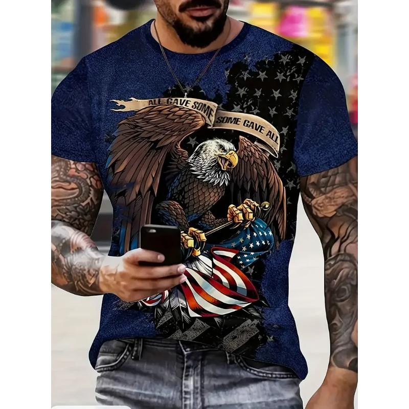 Summer Fashion Animal Eagle Printed T-shirt Loose Comfortable Casual Men's T-shirt Large Soft Breathable Short Sleeve T-shirt