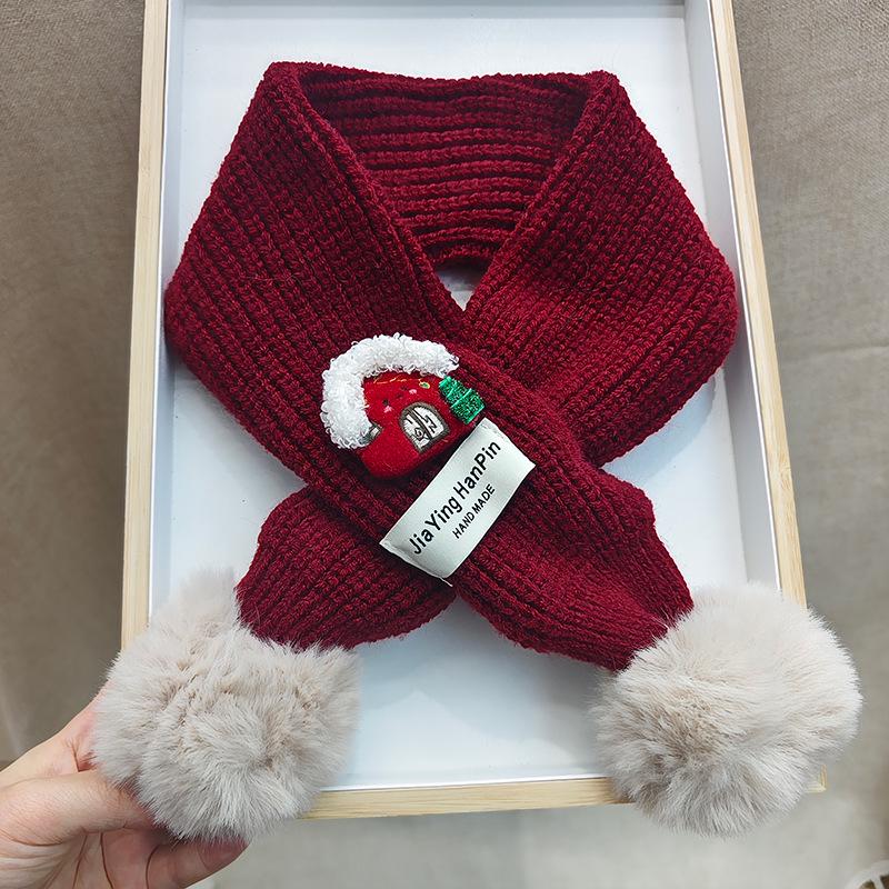 Korean Style Cute Red Knit Scarf for Children - Cozy Autumn/Winter Neck Warmer for Festive Season