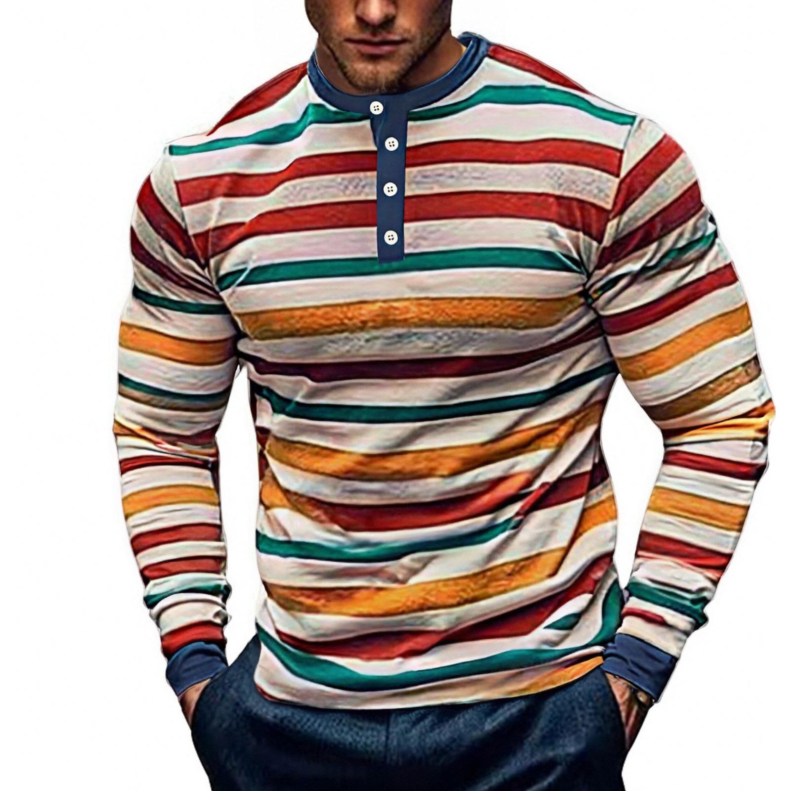 

Mens Fashion Shirts Casual Long Sleeve Shirts Striped V Neck Colorful Blouses Undershirts Tops M жёлтый