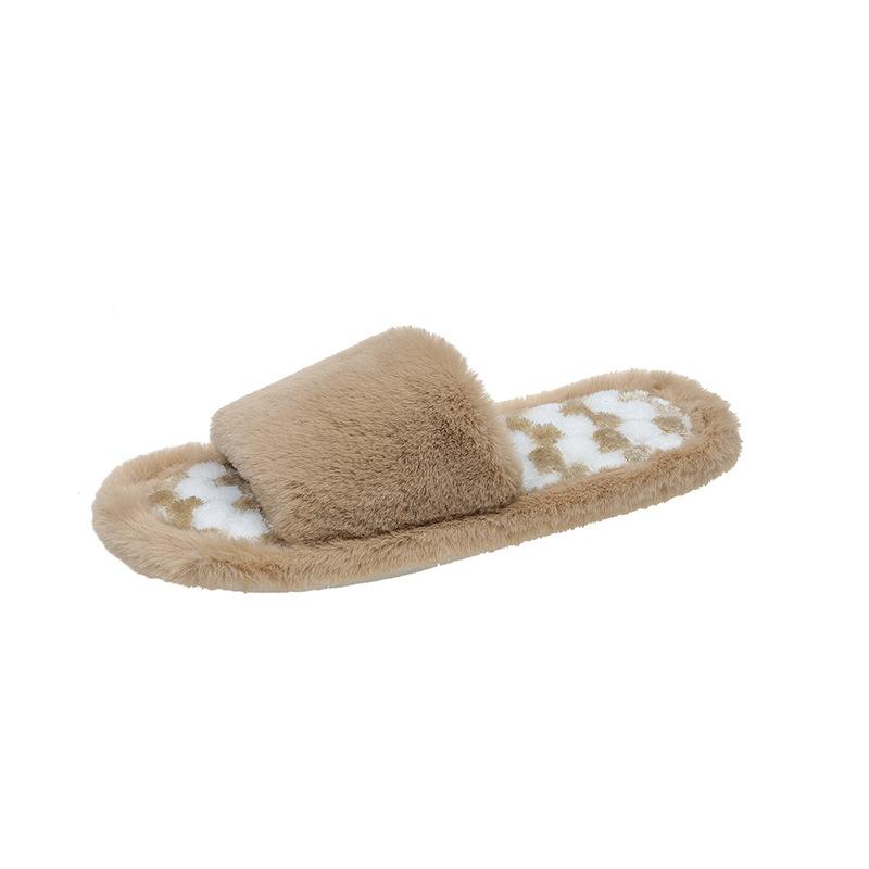 22 осень и зима новая меховая обувь для дома теплая плюшевая обувь для дома носить большой размер 36 хаки 2150₽