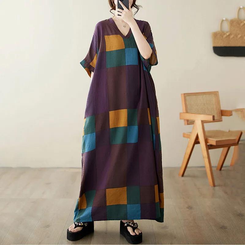 Oversized Dresses Summer Women Printing Loose Cotton Linen Long Dresses Large Hem Summer Women Long Dresses